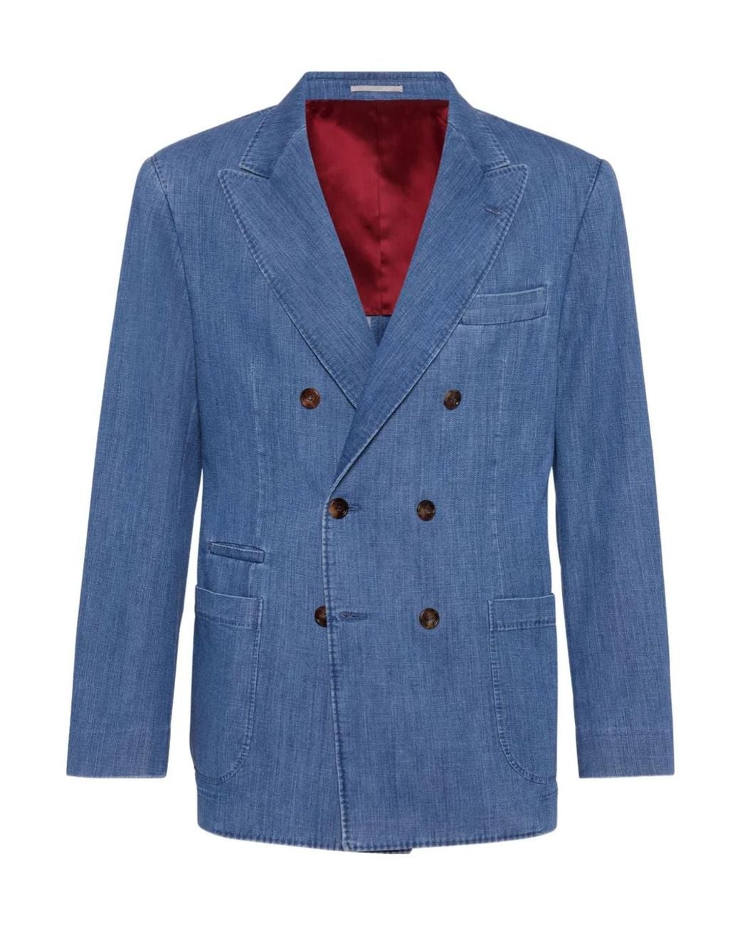 Brunello Cucinelli Blue Denim Double-Breasted Blazer for men