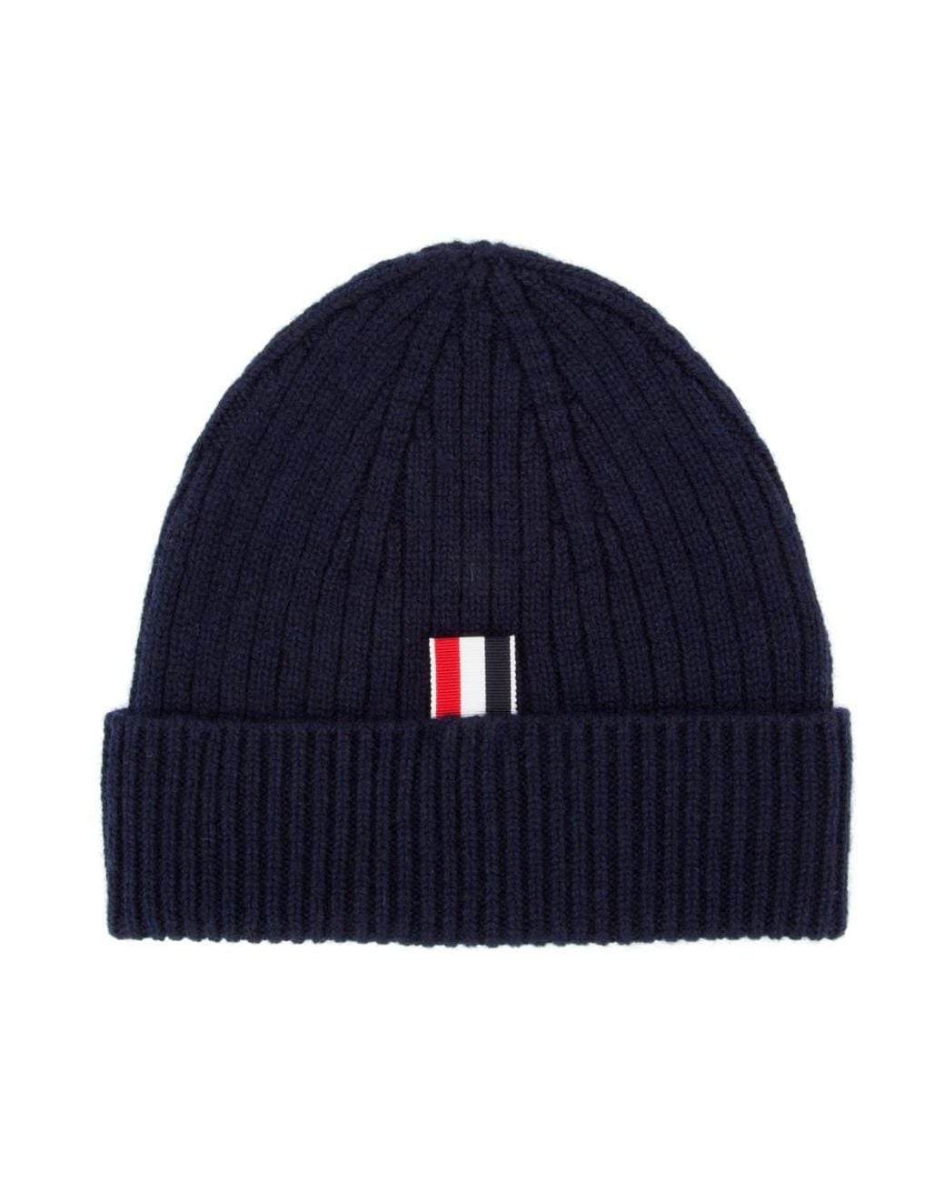 Thom Browne Blue 4-Bar Knitted Beanie for men
