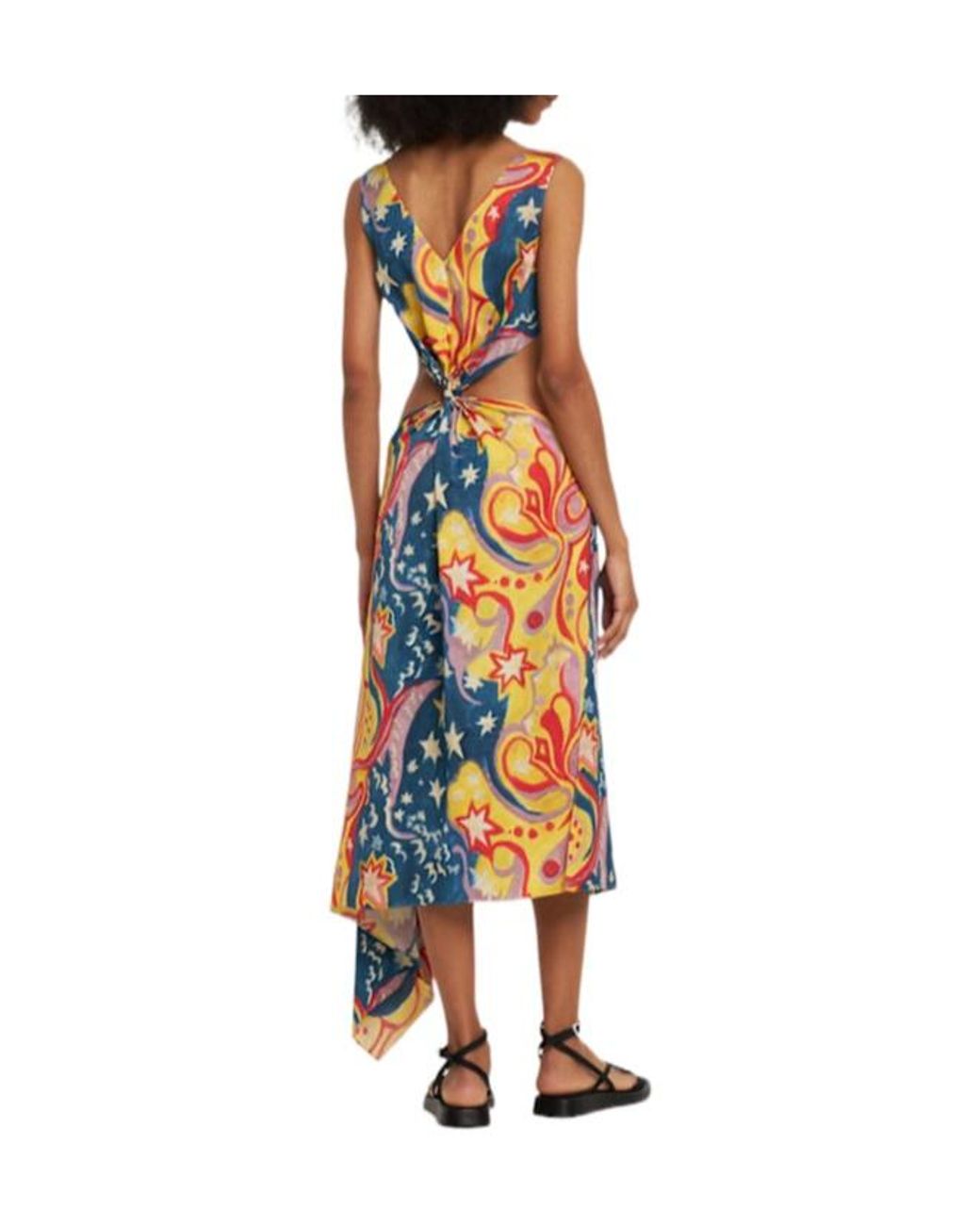 Marni Blue Printed Envers Satin Cutout Midi Dress