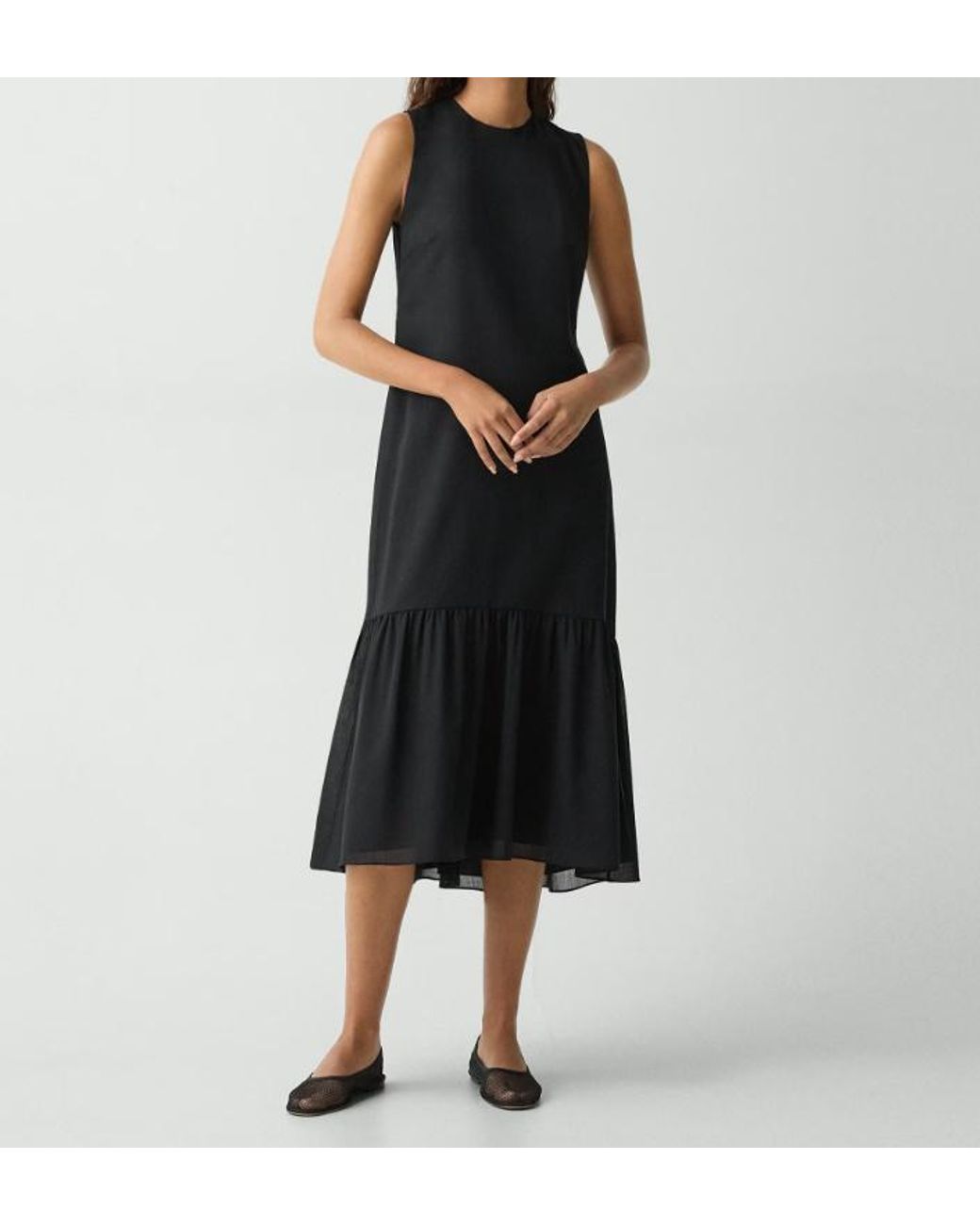 Theory Black Tie-Neck Midi Dress