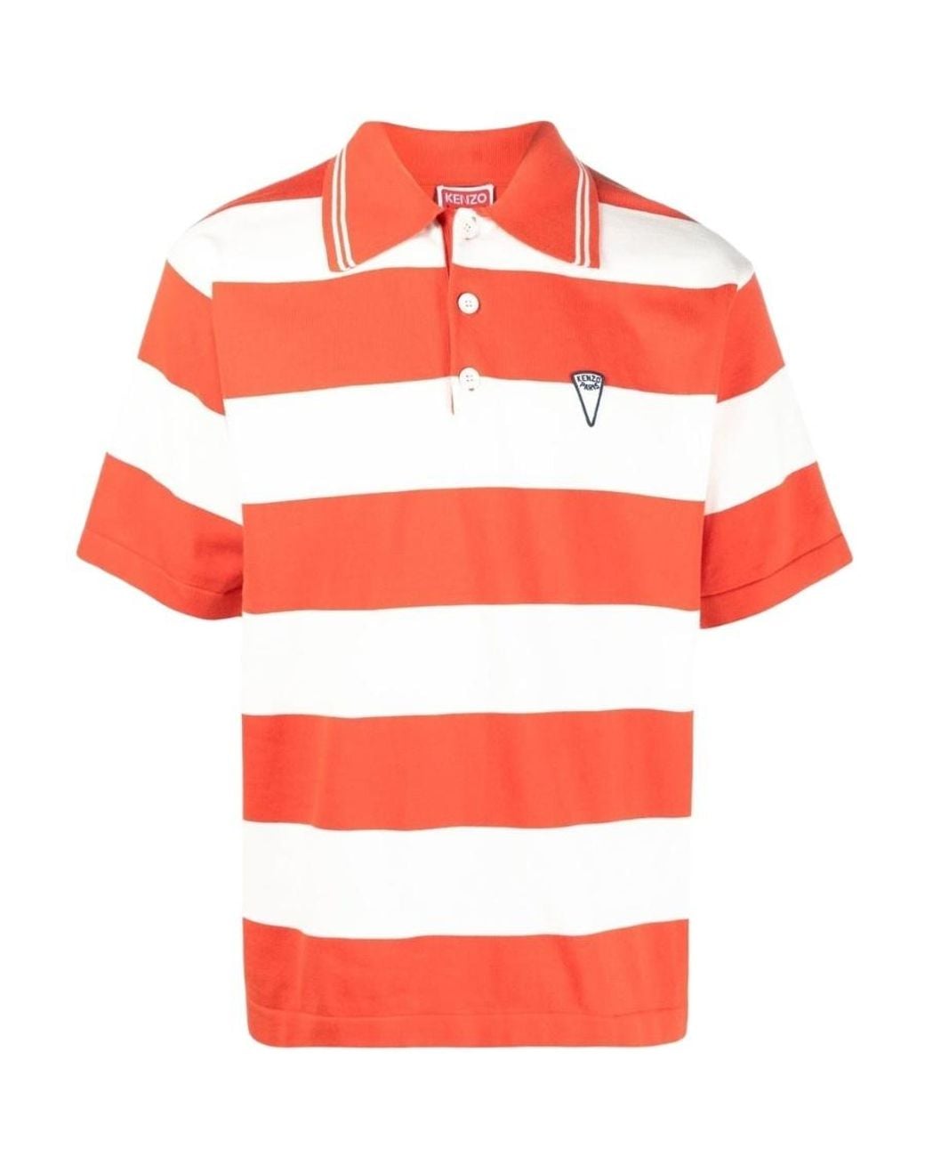 KENZO Red Logo-Patch Short-Sleeved Striped Polo Shirt for men