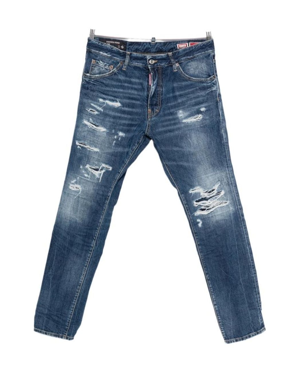 DSquared² Blue Logo Patch Teddy Distressed Jeans for men