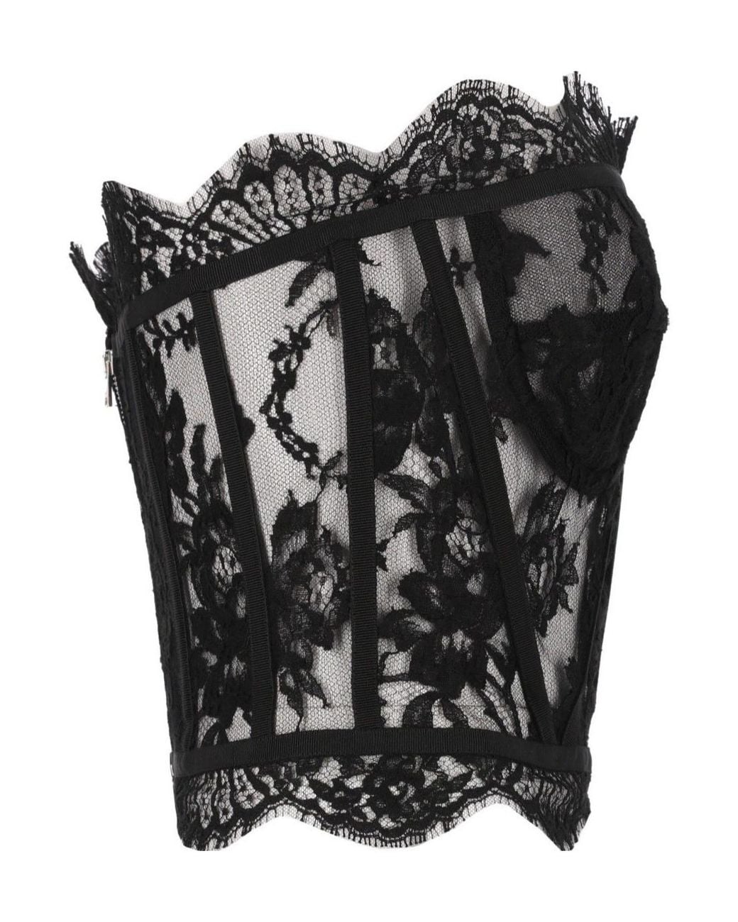 Dolce & Gabbana Black Floral Lace Corset Top