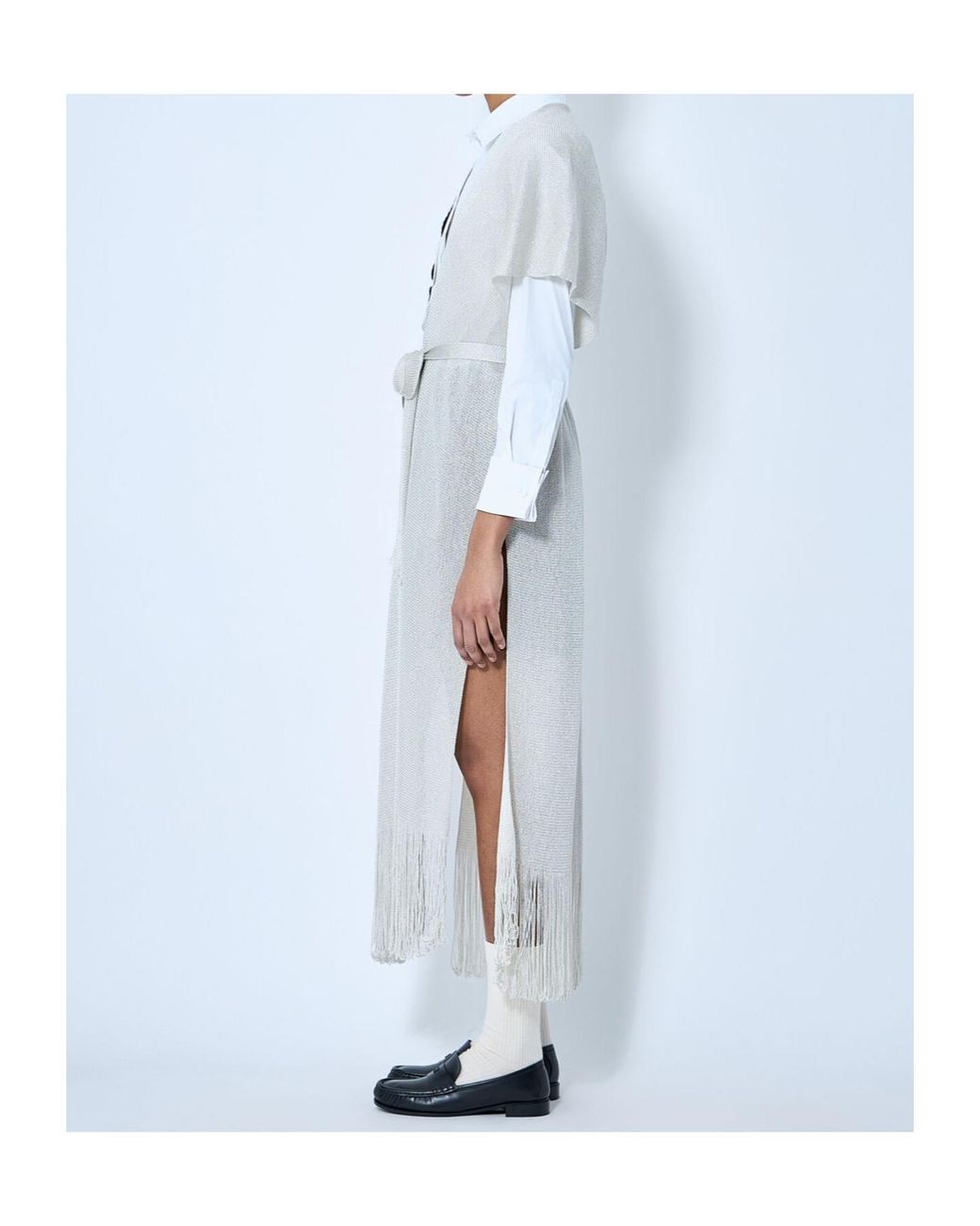 Max Mara Blue V-Neck Fringed Belted Cardigan