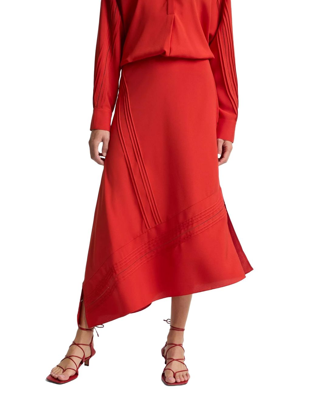 Vince Red Pintuck Slip Skirt