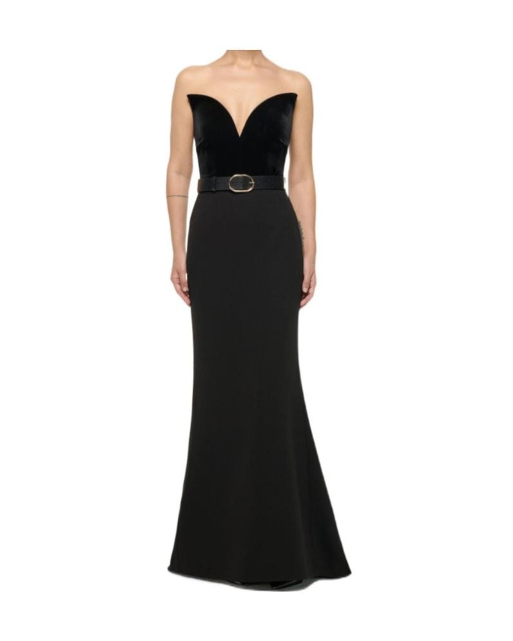 Roland Mouret Black Structured Plunge Velvet Top