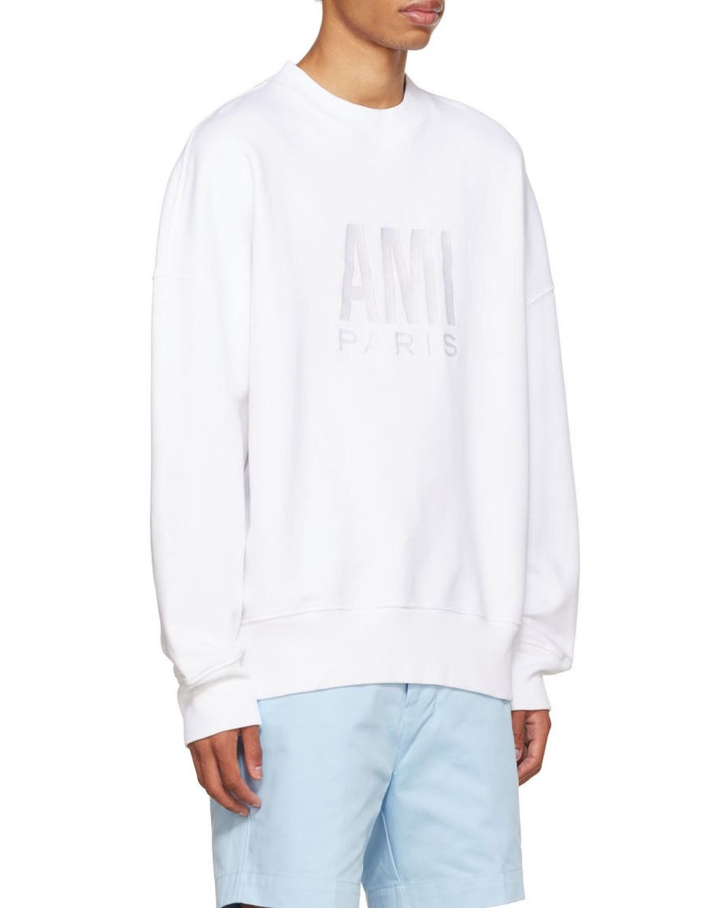 AMI White Tonal Logo-Embroidered Sweatshirt for men