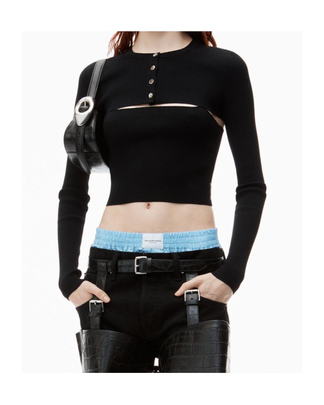 Alexander Wang Black アレキサンダーワン クロップドニットトップ