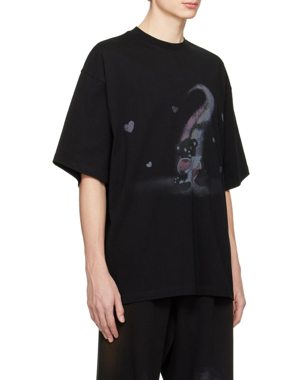 we11done Black Teddy Bear Printed Crewneck T-Shirt for men