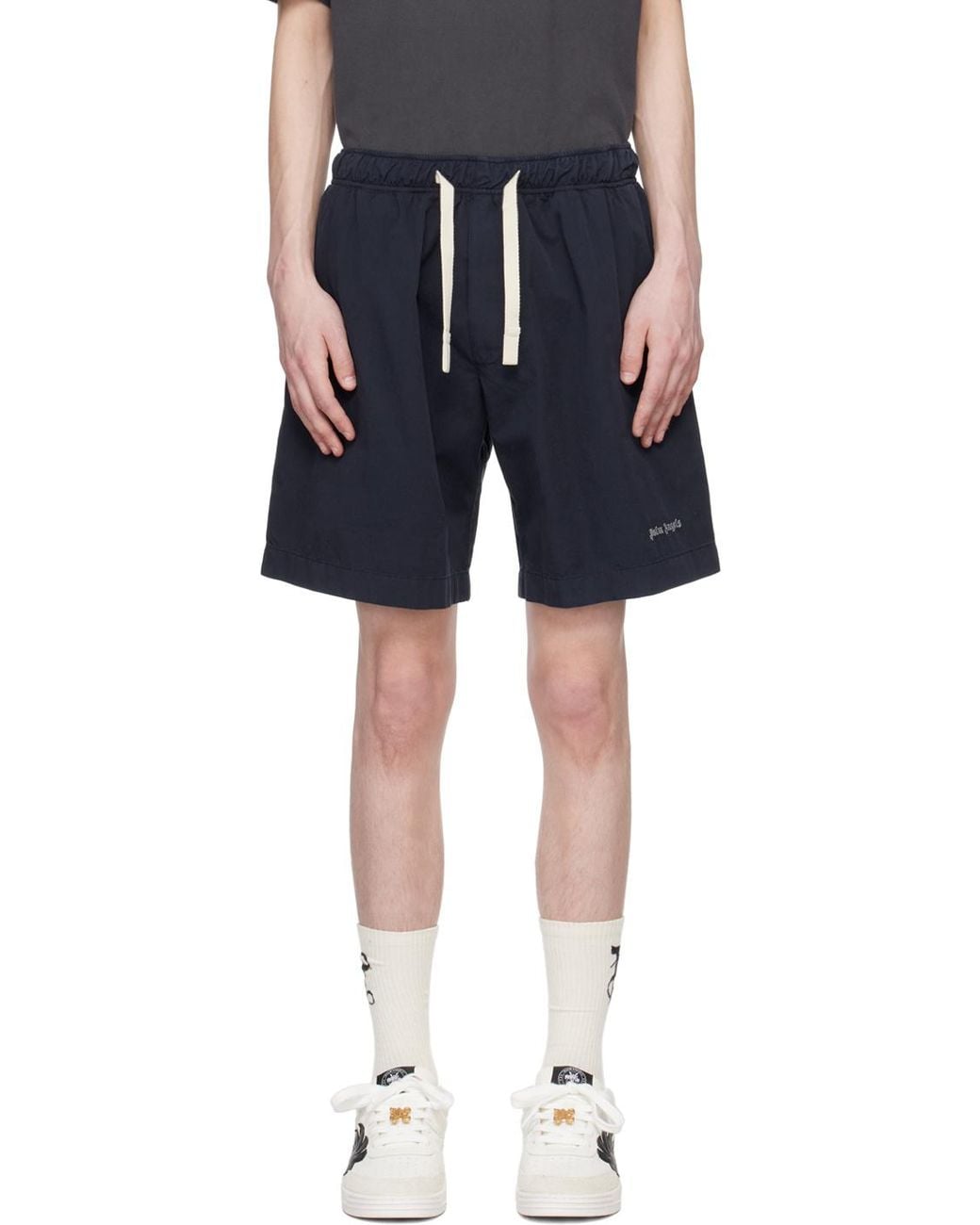 Palm Angels Blue Logo-Embroidered Drawstring Bermuda Shorts for men