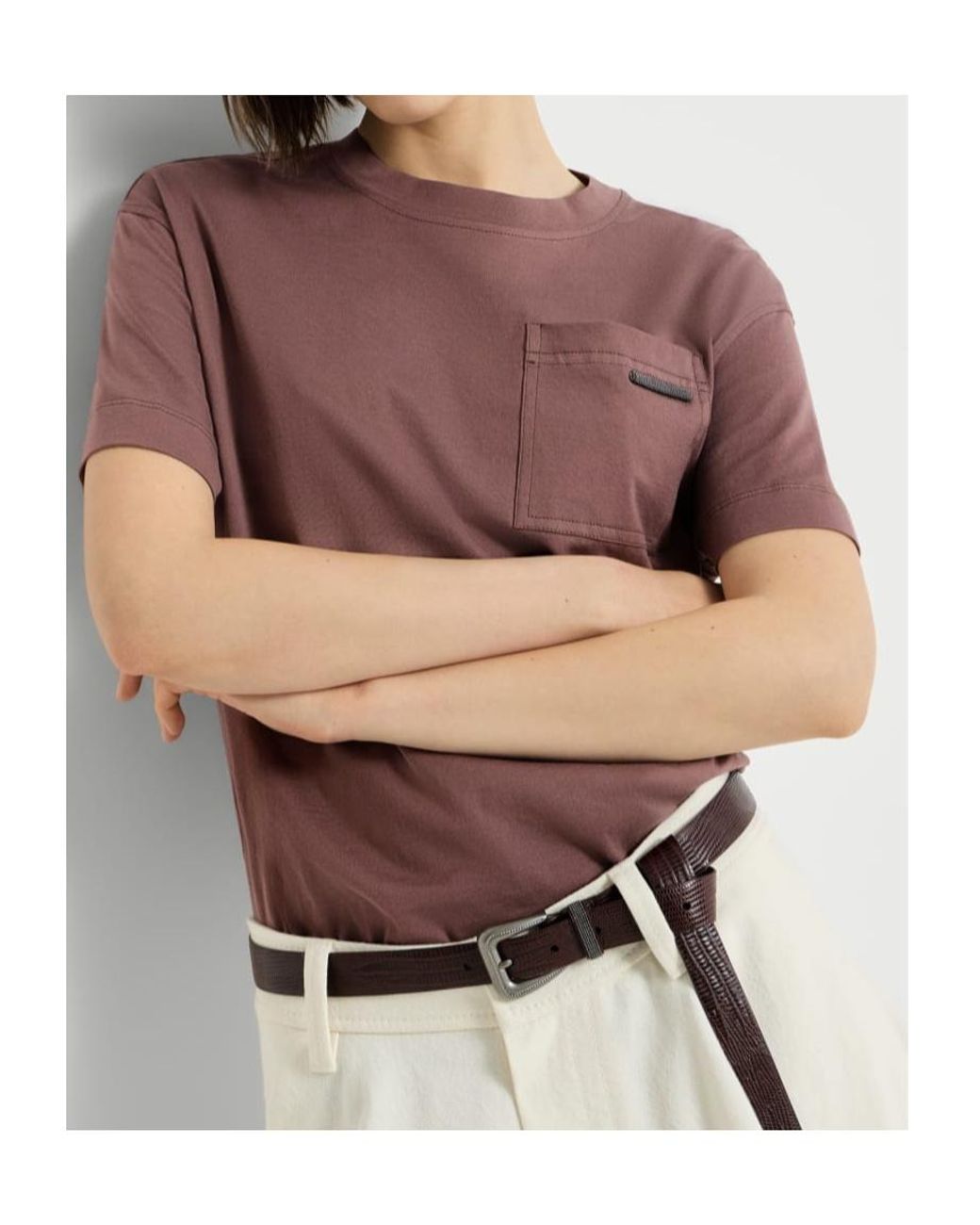 Brunello Cucinelli Purple Cotton Jersey T-Shirt With Shiny Tab