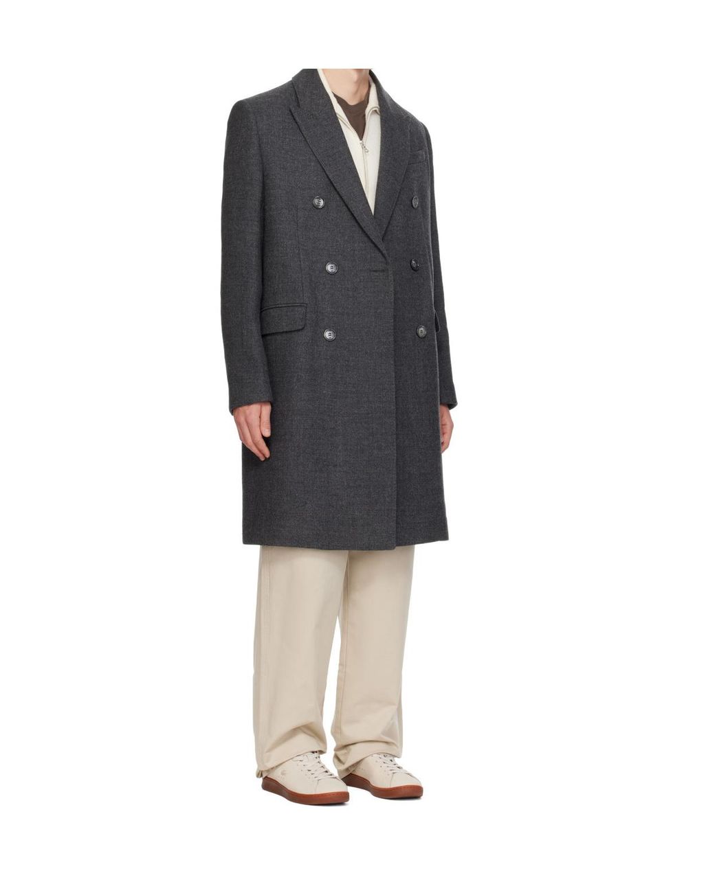 AMI Gray Ami Double-Breasted Tailored Coat for men