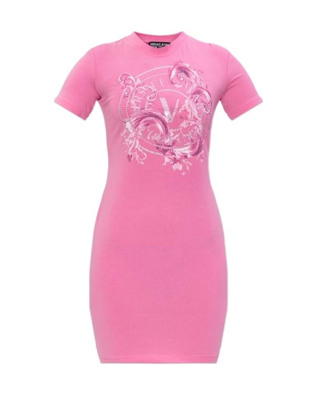 Versace Jeans Pink Couture Baroque Logo Sequined Dress