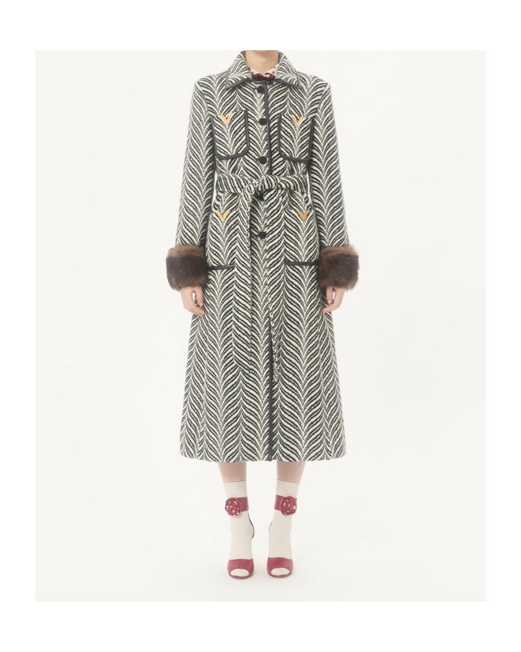 Valentino Gray Printed Single-Breasted Coat