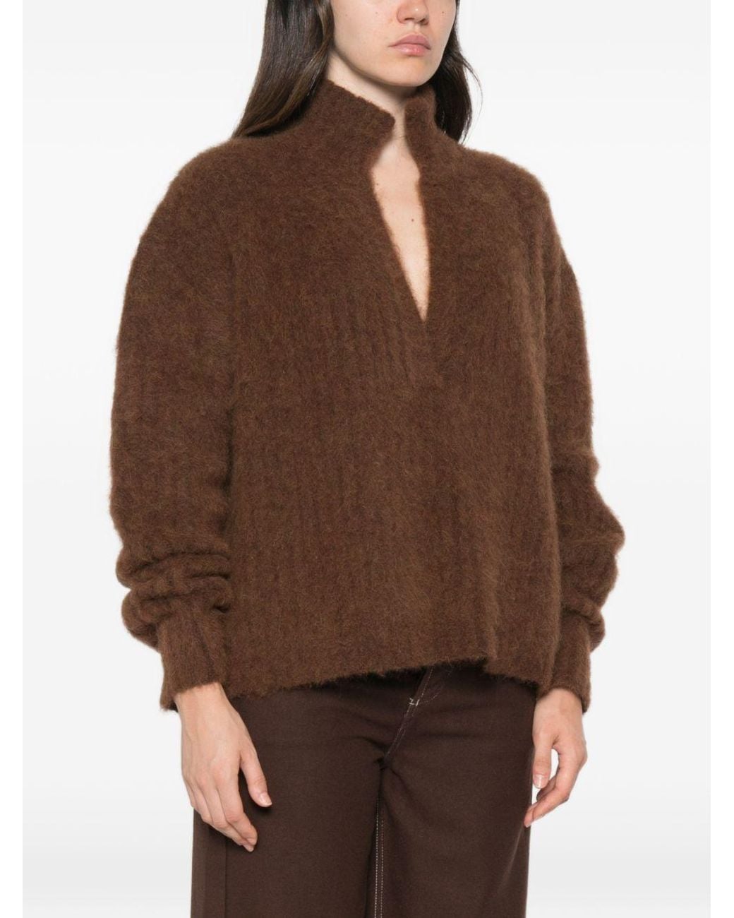 Uma Wang Brown Oversized Polo Sweater
