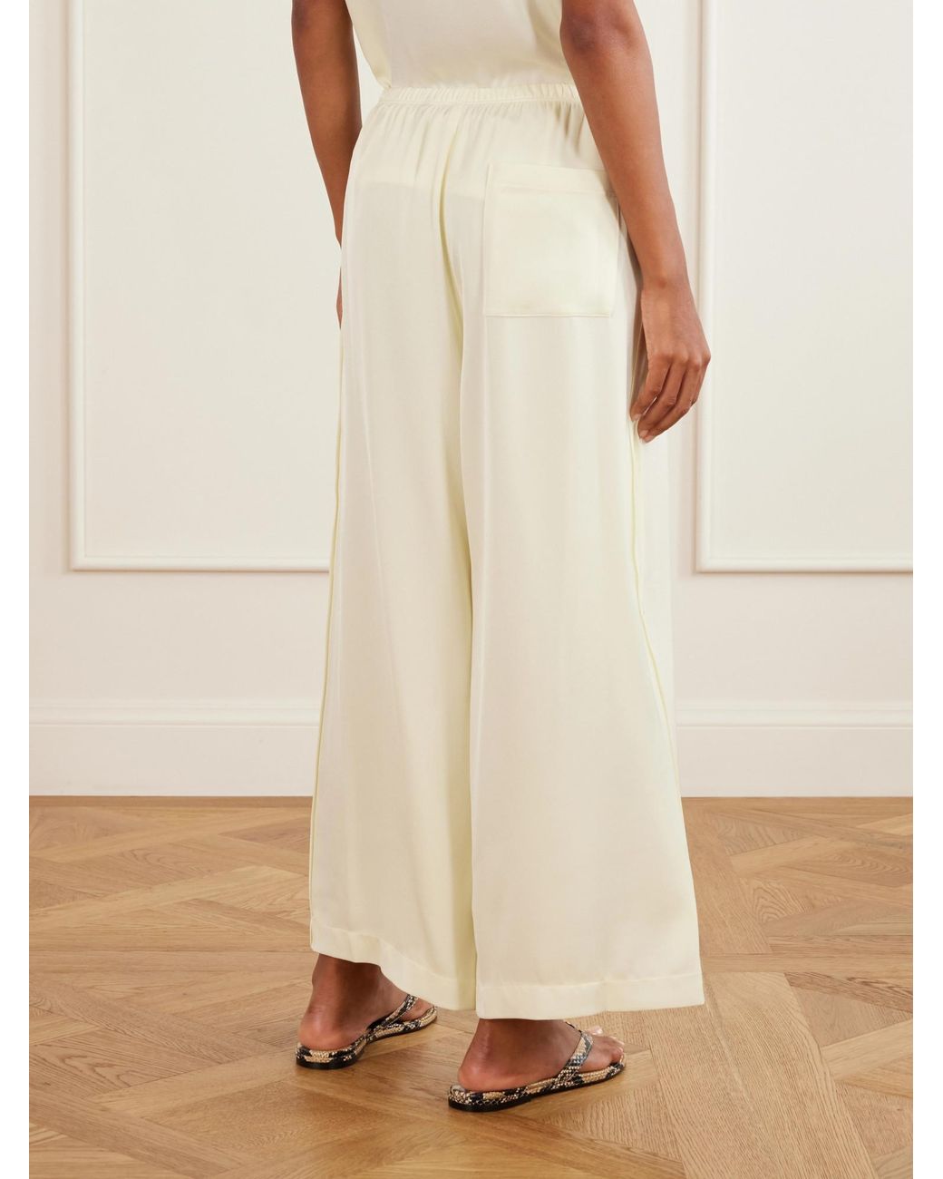 Theory White Satin Wide-Leg Pants
