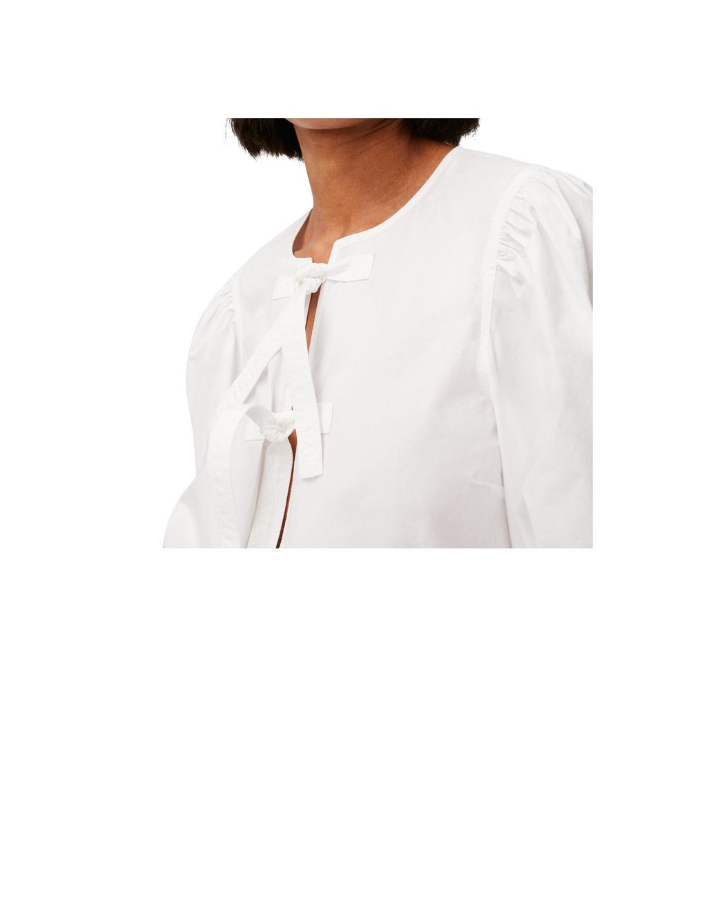 Ganni White Poplin Peplum Tie Blouse