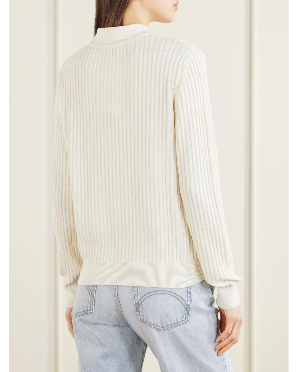Blazé Milano White Alegria Cable Knit Polo Collar Sweater