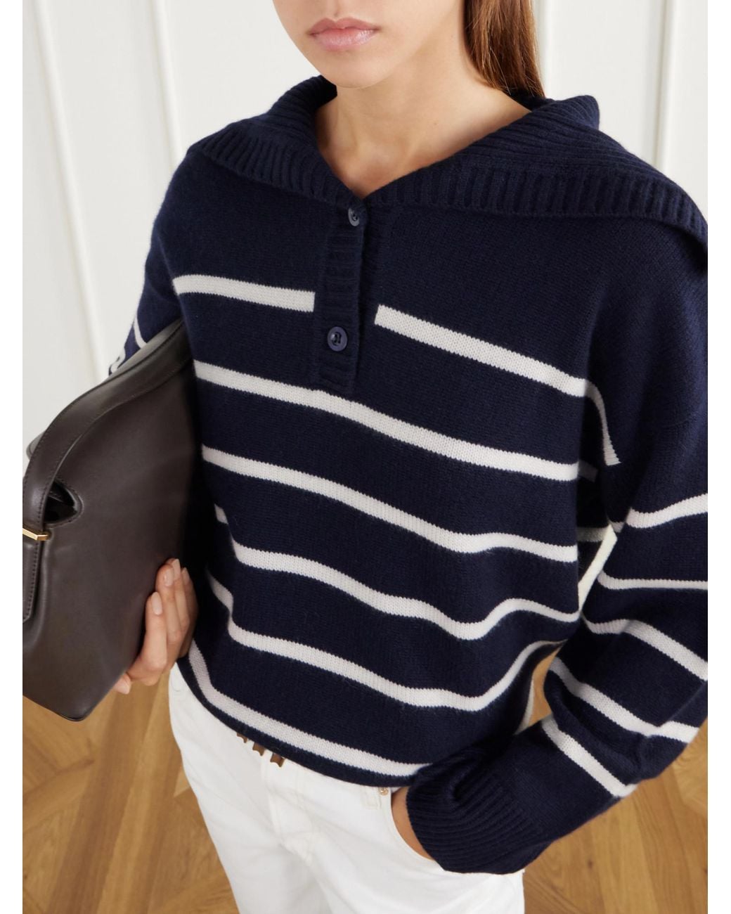 FRAME Blue Striped Cashmere Polo Shirt