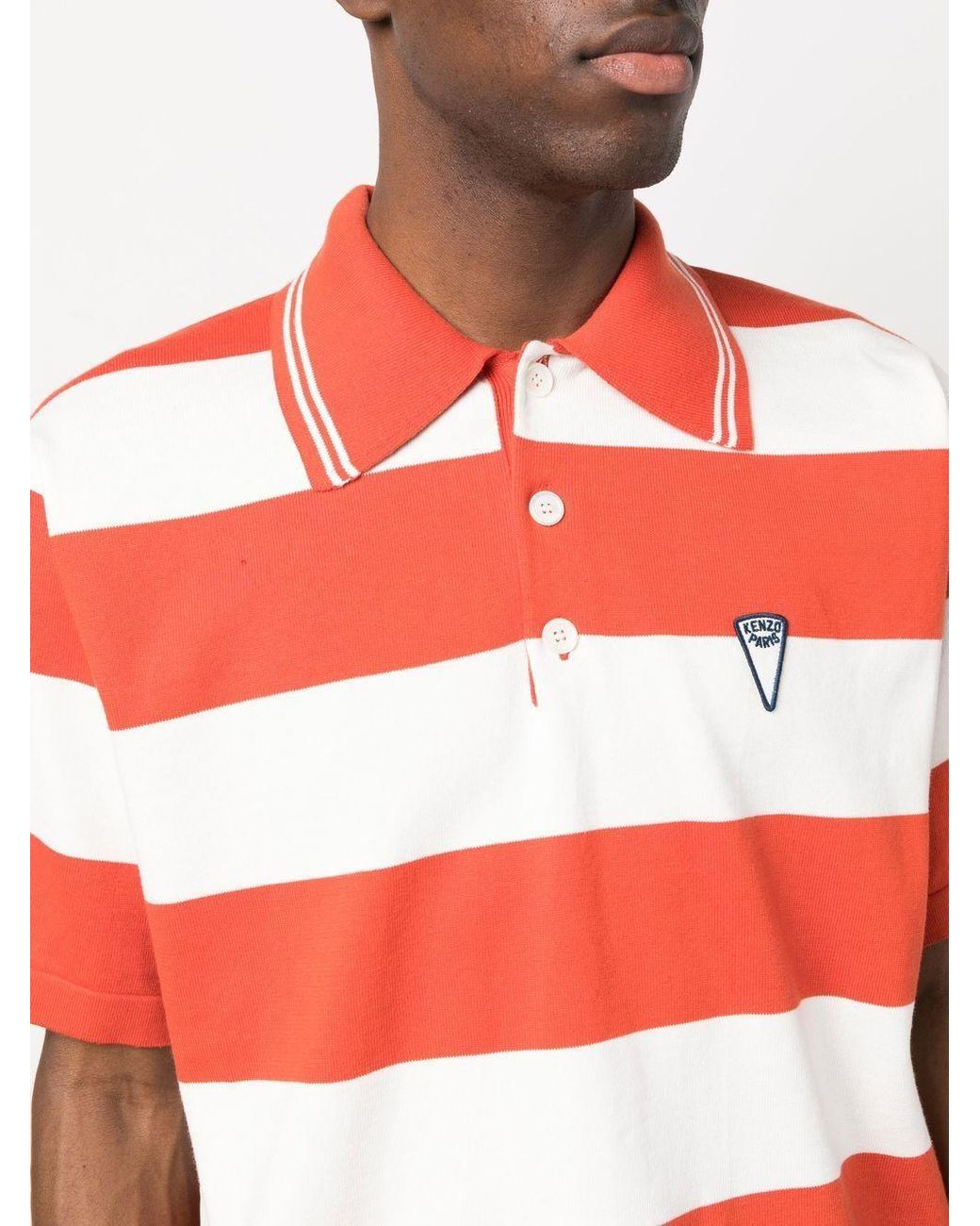 KENZO Red Logo-Patch Short-Sleeved Striped Polo Shirt for men