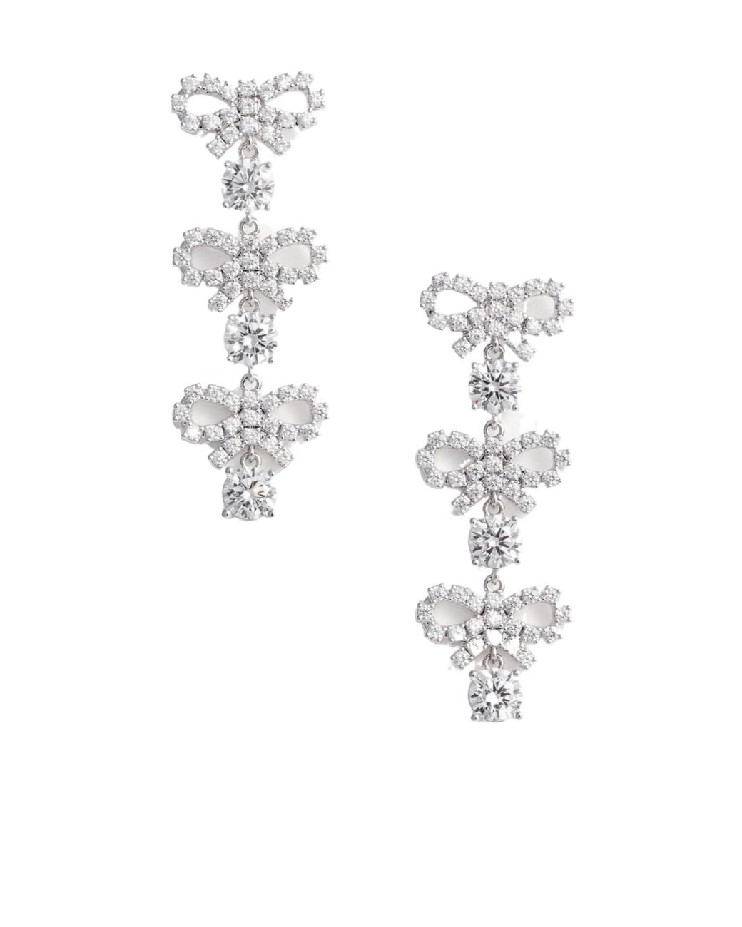 Self-Portrait White Embellished Micro Bow Tiered Earrings