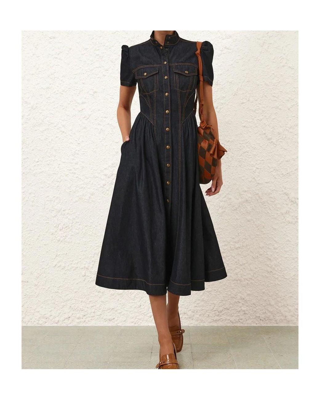 Zimmermann Black Corset Denim Midi Dress