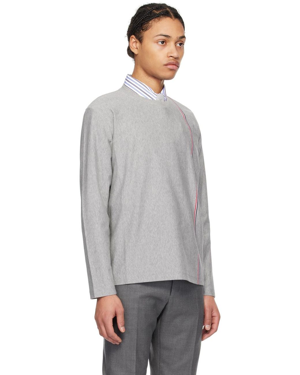 Thom Browne Gray Rwb Striped Long-Sleeved T-Shirt for men