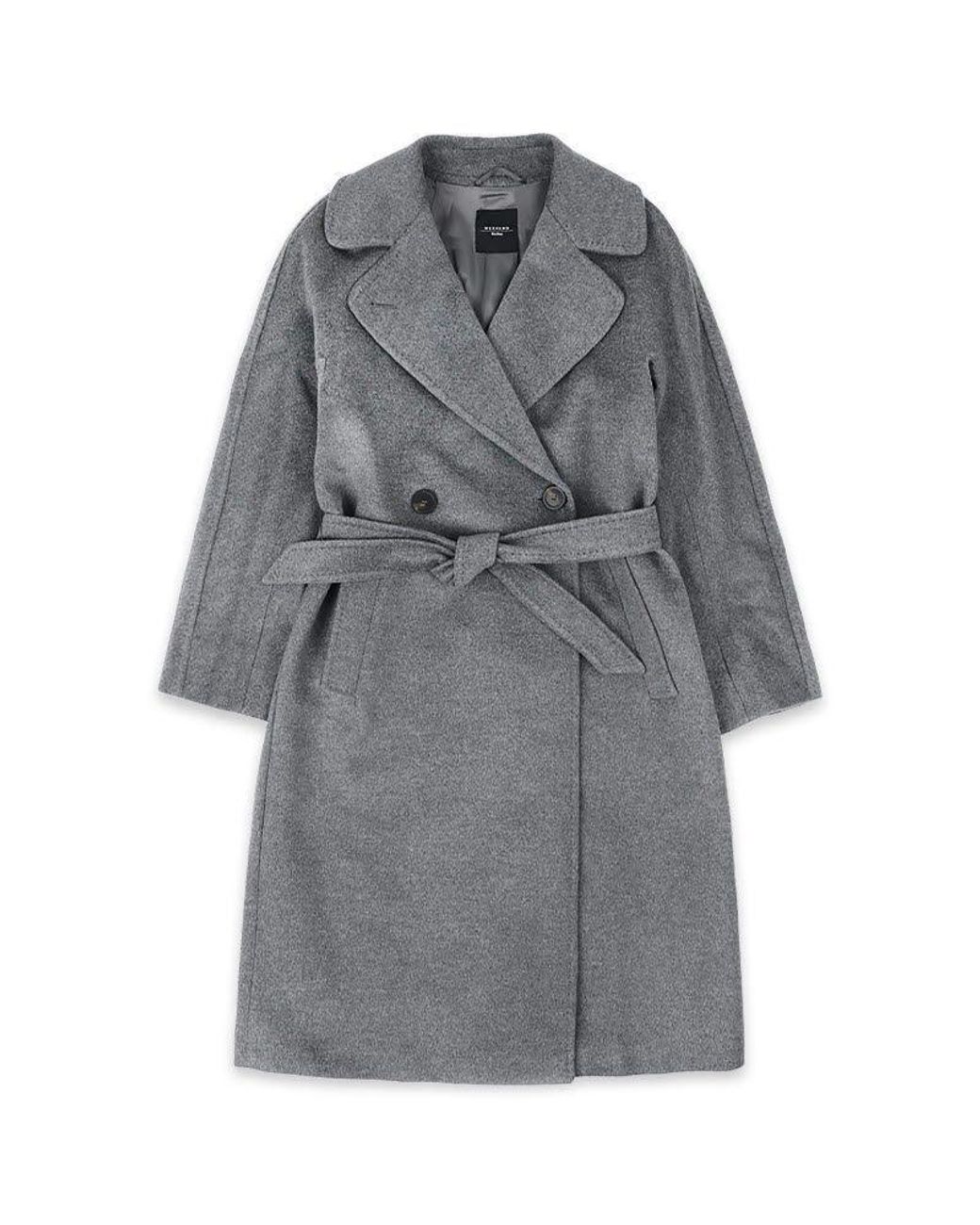 Weekend by Maxmara Gray Double-Breasted Wool Midi Coat