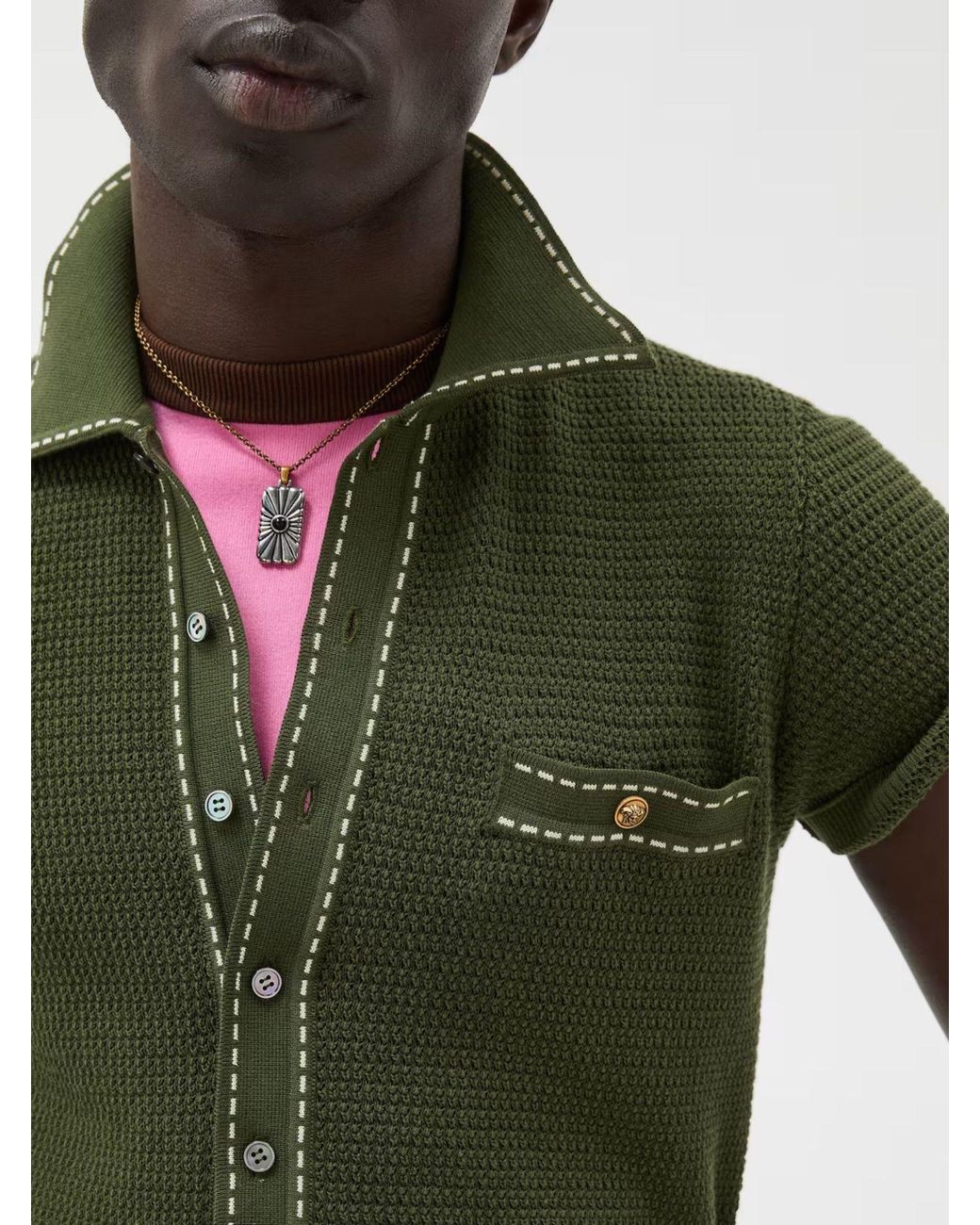 Versace Green Short-Sleeved Knitted Shirt for men