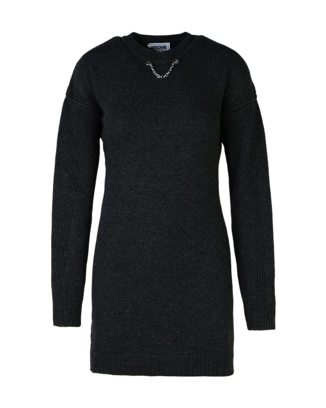 Moschino Black Jeans Chain Detailed Drop Shoulder Knitted Dress
