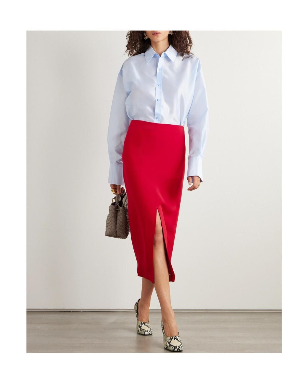 Carven Red Crepe Midi Skirt