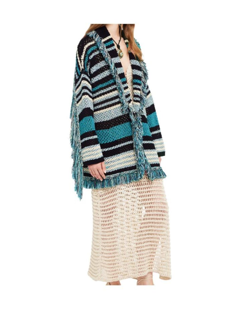 Alanui Green Ocean Stripes Fringed Cardigan