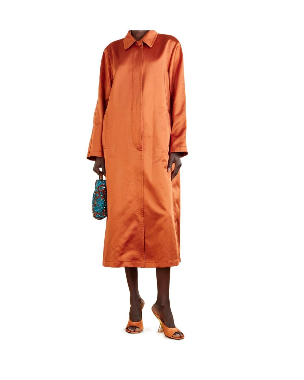Dries Van Noten Orange Cotton Blend Satin Coat