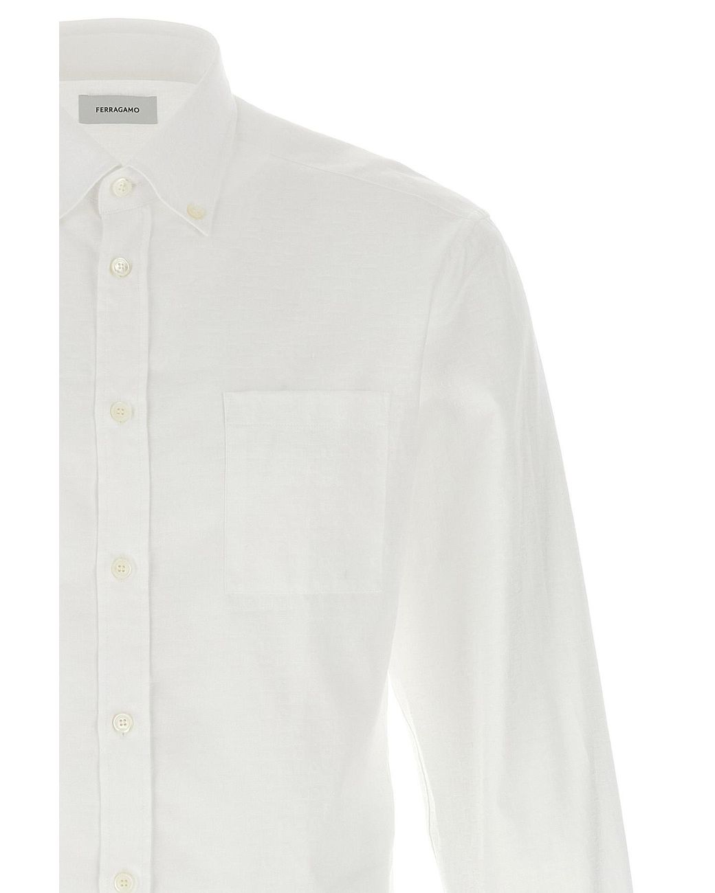 Ferragamo White Ferragamo Logo Jacquard Long-Sleeved Shirt