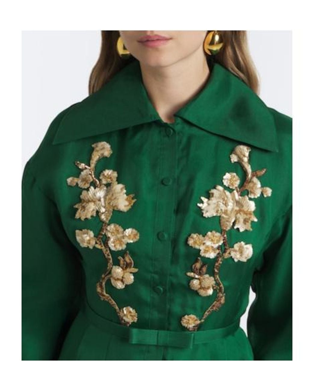 Leo Green Belted Embellished Silk Gown