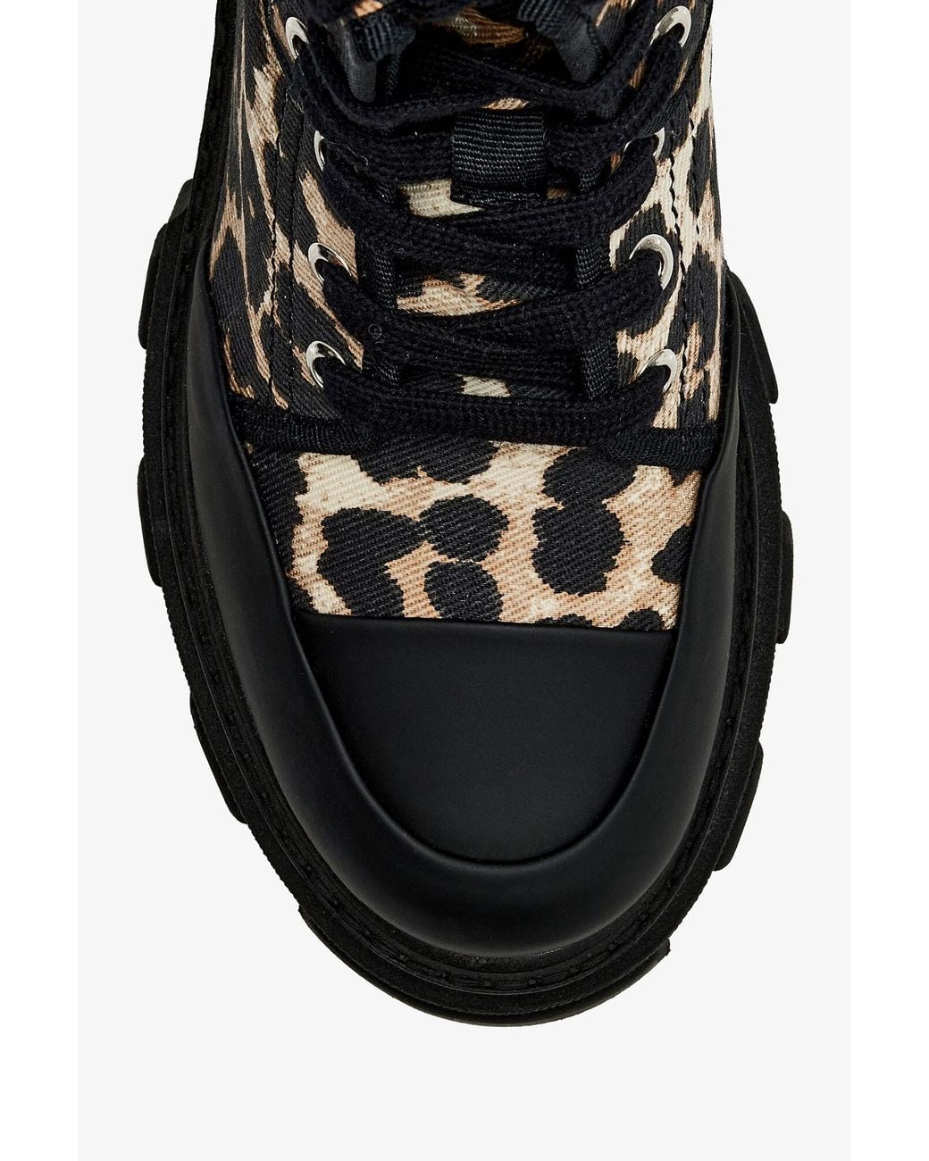 Ganni Black Trail Leopard-Printed Lace-Up Combat Boots