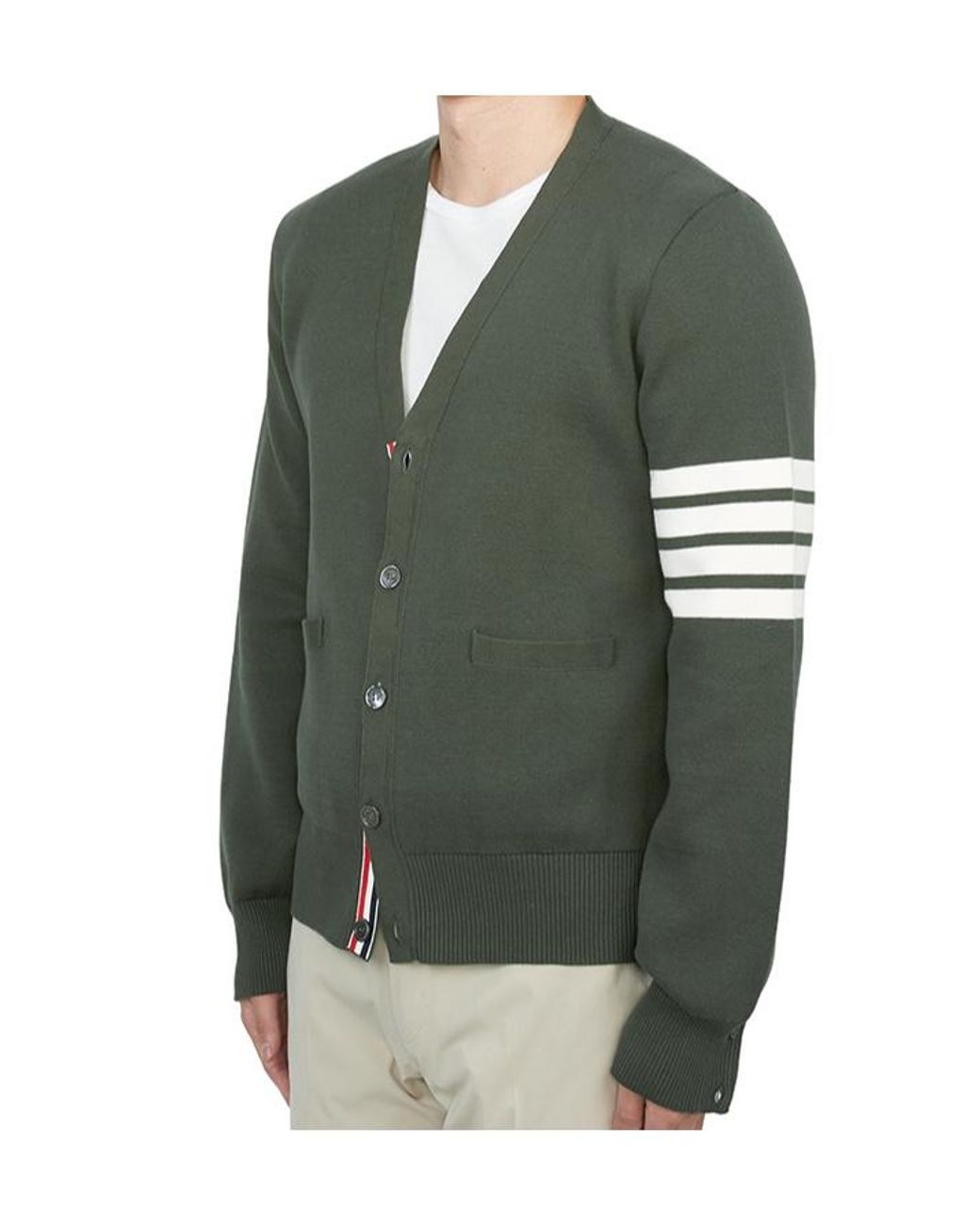 Thom Browne Green Bar Cotton Cardigan for men