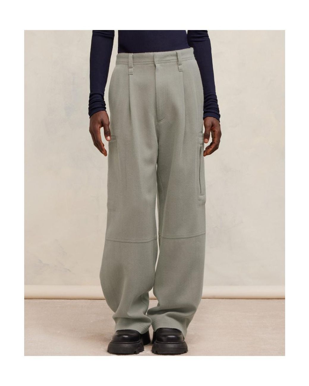 AMI Blue Ami Pleated Wide-Leg Cargo Pants for men