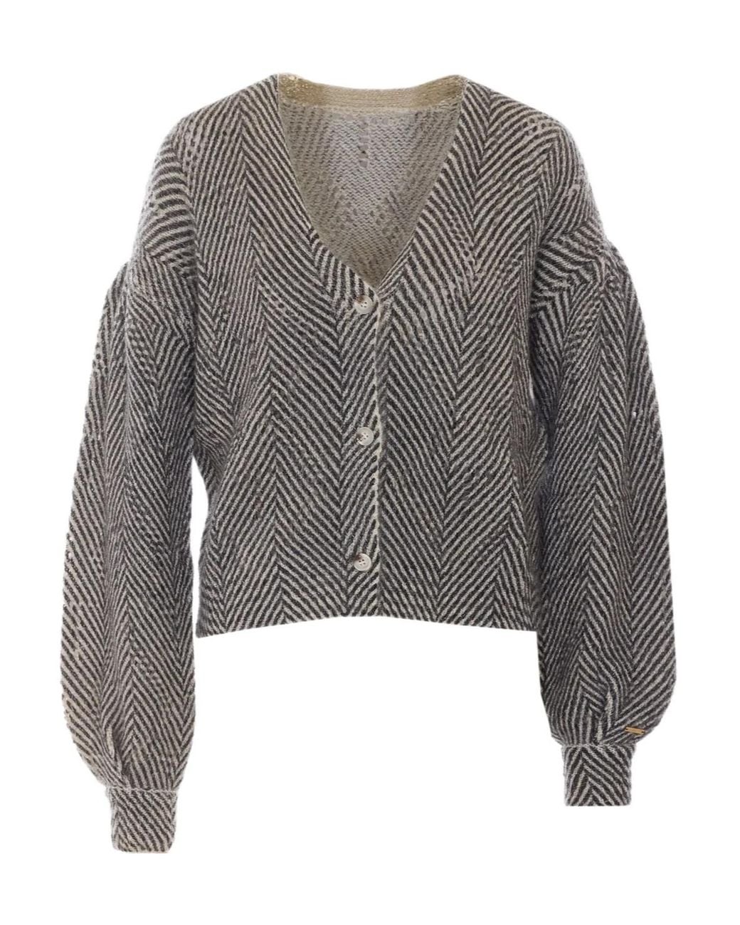 Twinset Gray Cropped Balloon-Sleeve Cardigan