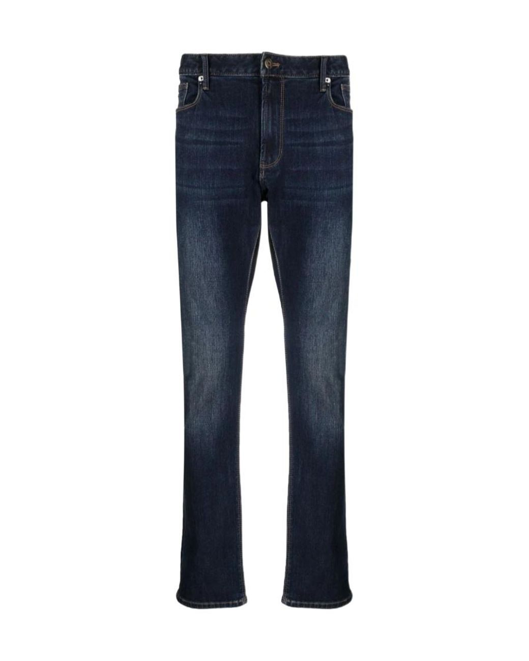 Emporio Armani Blue Logo Plaque Washed Denim Jeans for men