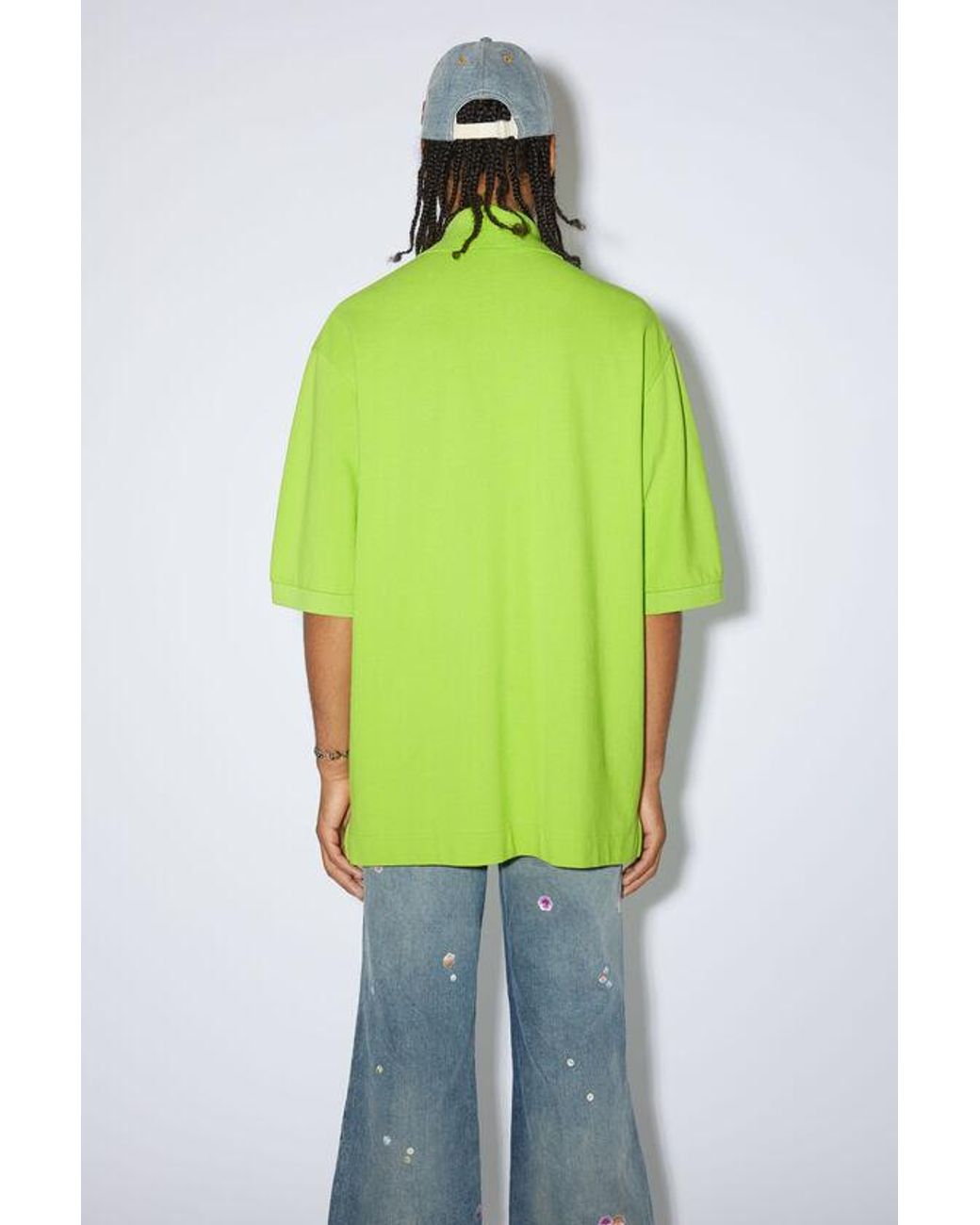 Acne Green Logo Embroidered Polo Shirt for men