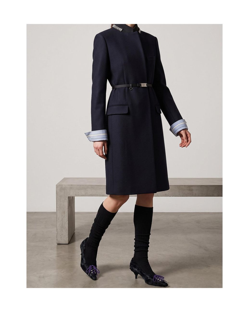 Prada Blue Jewel Collar Coat
