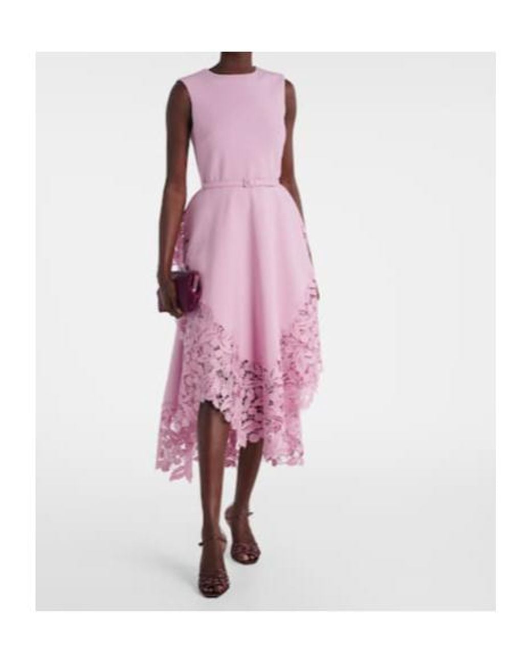 Oscar de la Renta Pink Wool-Blend And Lace Cocktail Dress