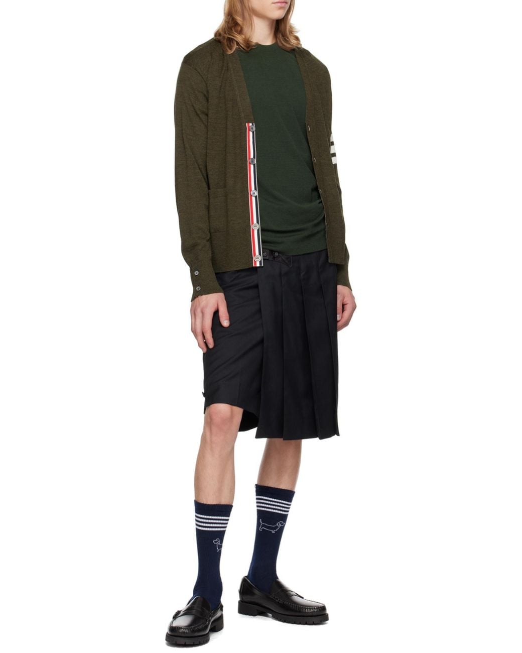 Thom Browne Green Short-Sleeved Crewneck Knitted T-Shirt for men