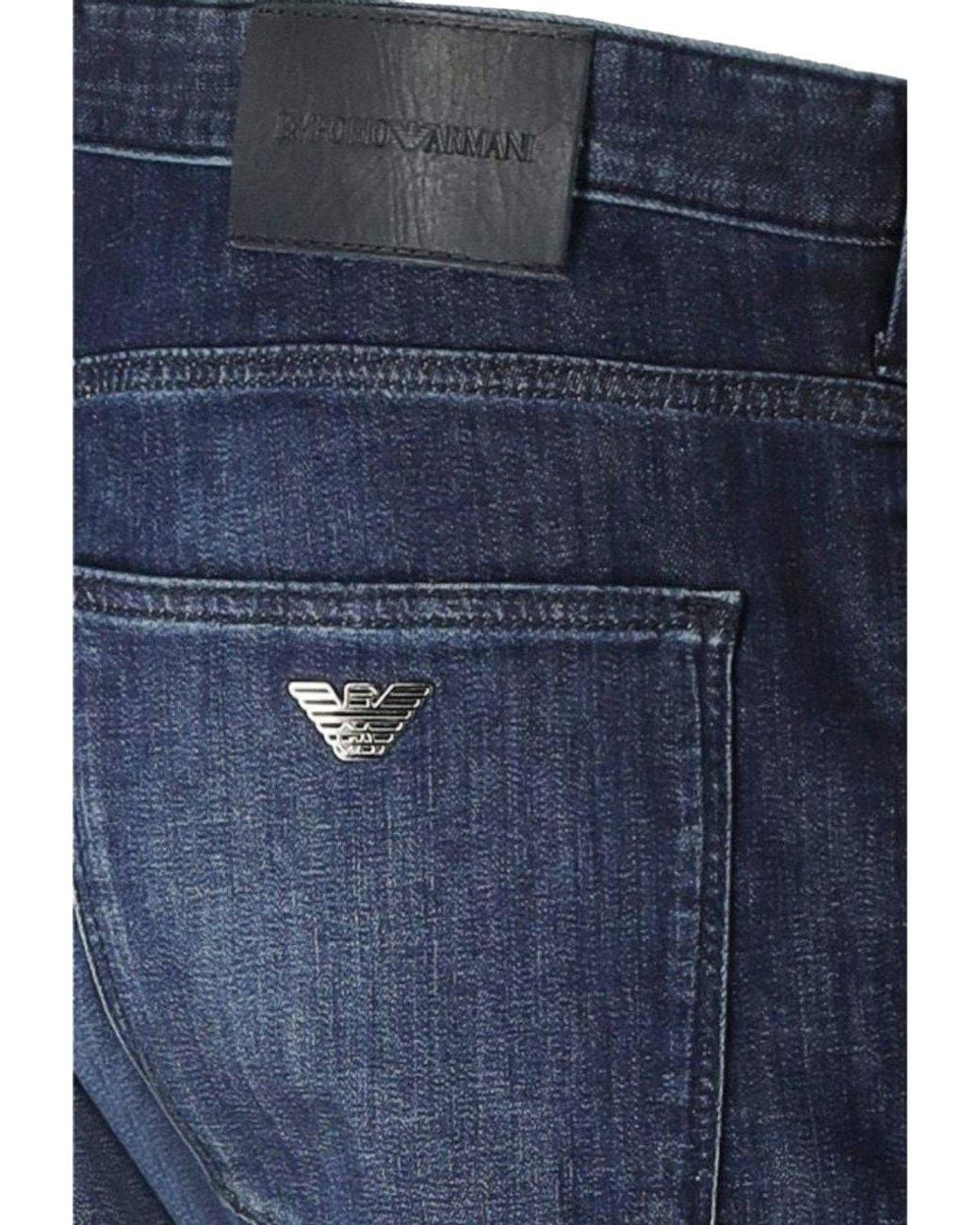 Emporio Armani Blue Logo Plaque Slim-Fit Jeans for men