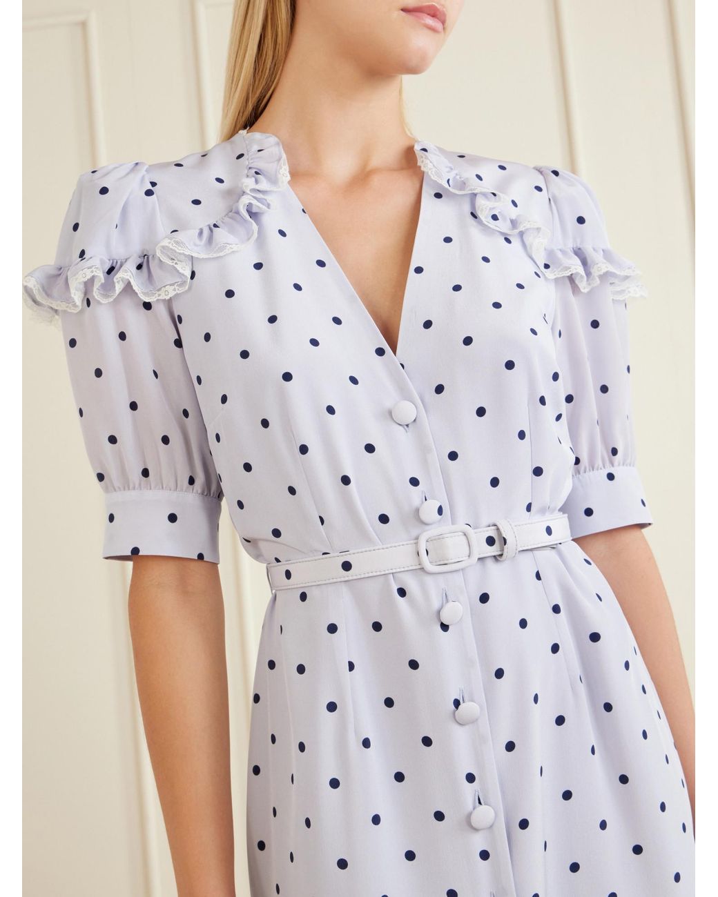 Alessandra Rich White Lace-Trimmed Silk Midi Dress