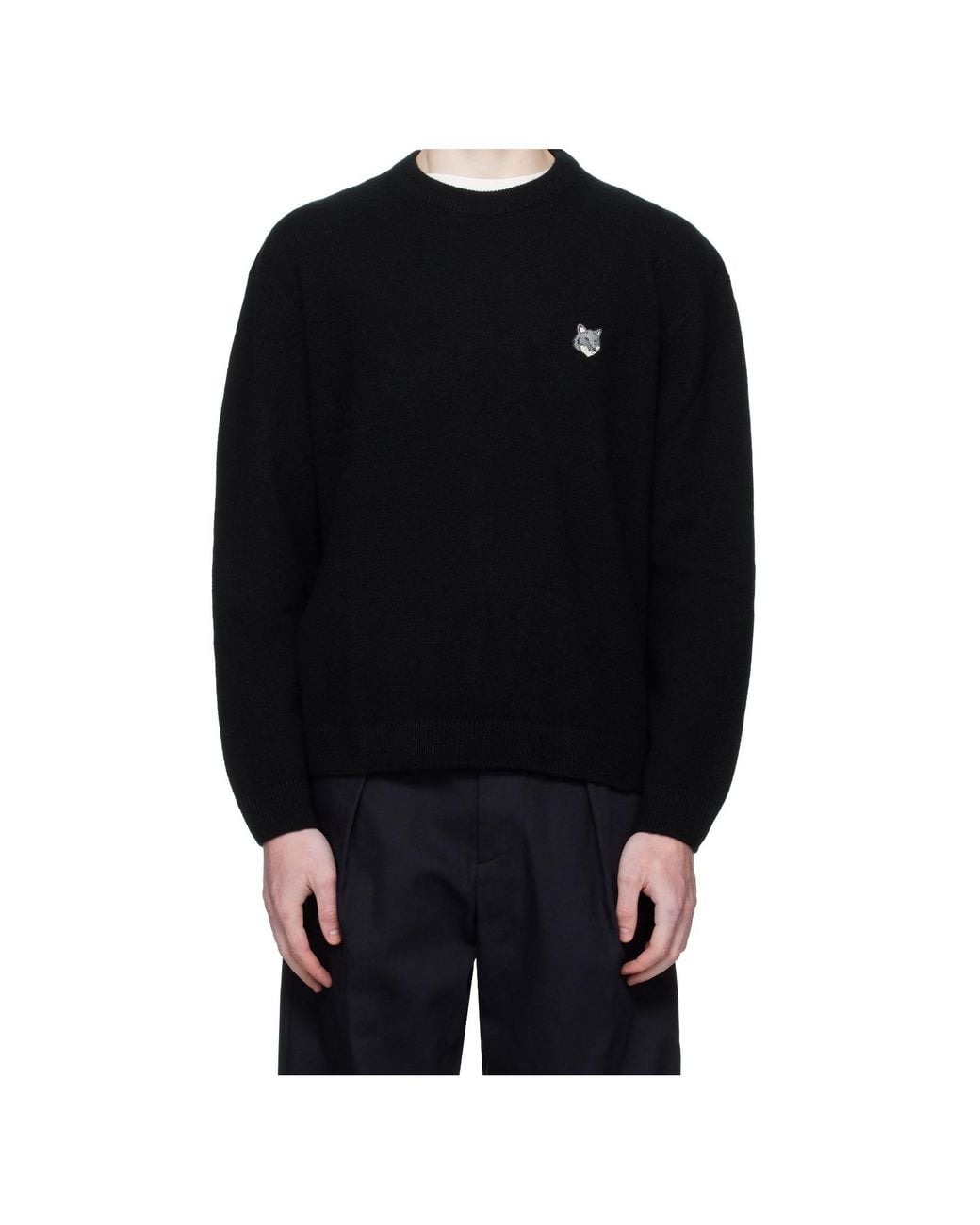 Maison Kitsuné Black Fox-Head Wool Sweater for men