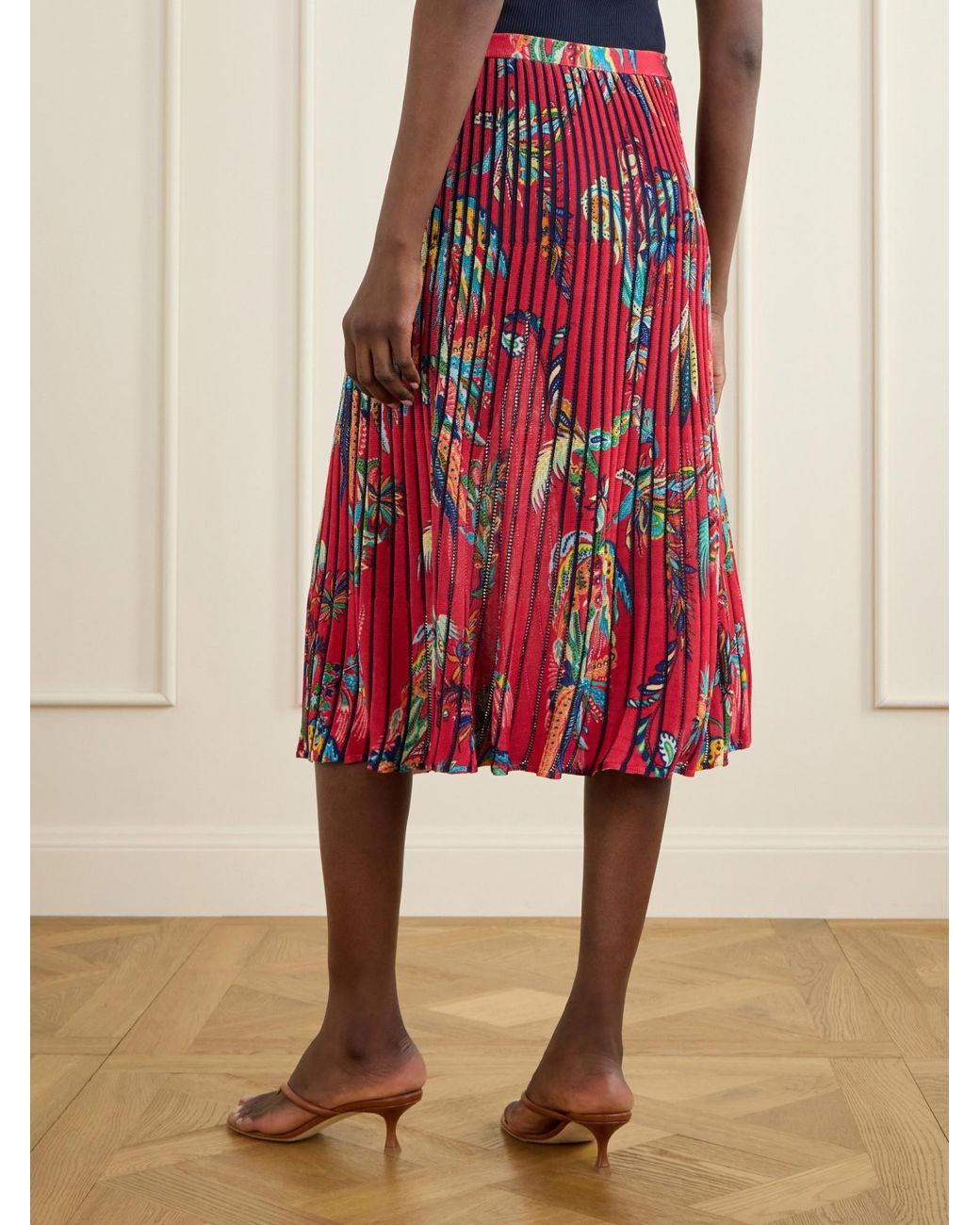 Etro Red Floral And Paisley-Print Knitted Midi Skirt
