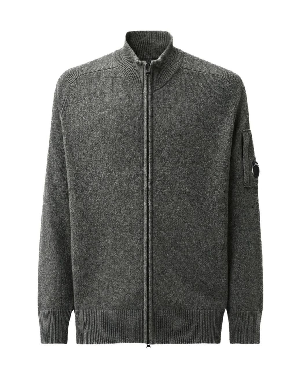 C P Company Gray Lambswool Lens Zipped Sweater for men
