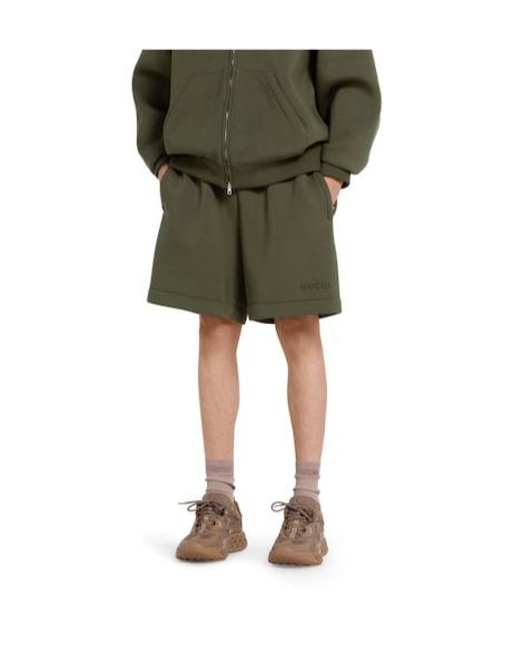 Gucci Green Embroidered Jersey Shorts for men